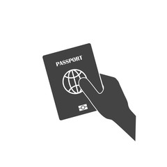 Vector icon hand holds a passport on white isolated background.