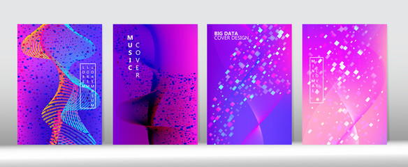 3D Liquid Shapes Music Cover Template. Equalizer Gradient Overlay. Big Data Neon Tech 