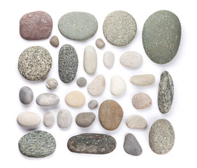 Fototapeta na wymiar Set of various sea stones. Isolated