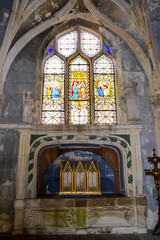 Interior stained glass windows of the Saint Etienne