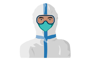 Healthcare personnel wearing PPE, full personal protective equipment.  Asian man portrait illustration.