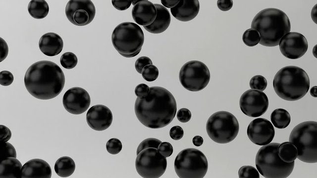 Black bubble oil on background white color. Flying abstract spheres or water blobs or drops. 3d animation of 4k UHD. Soap Bubbles Isolated