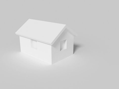 Simple small white house model on gray background 3d