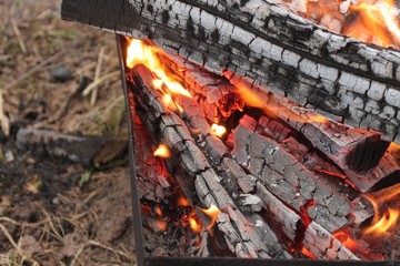 Hot coals in the grill