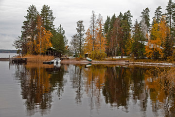 beautiful autumn with reflex on the lake