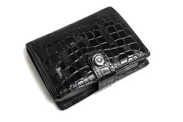 black wallet money purse patent crocodile leather