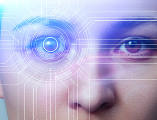 Biometrics concept. Facial Recognition System. Face Recognition. Iris recognition.