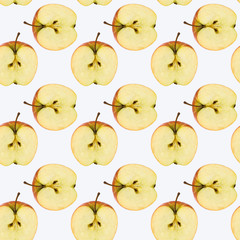 Seamless pattern with Apple slices on a white background. Creative layout, isolated fruit. Natural healthy diet food concept