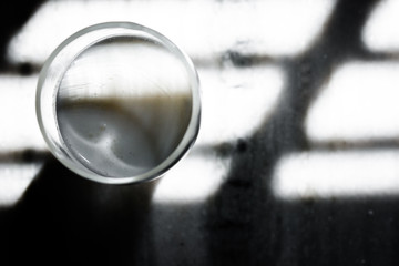 Close up shot of glass of milk.