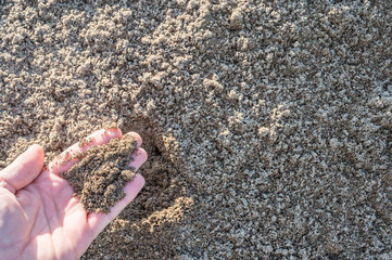 Kontrolle des feinkörnigen Sandes als Baustoff auf einer Baustelle