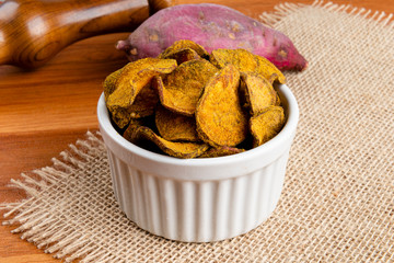 Bowl of healthy vegetable chips. Home made concept.