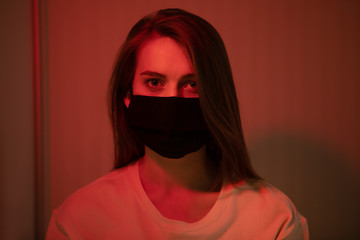  woman with mask  and gloves, isolation 2020, coronavirus
