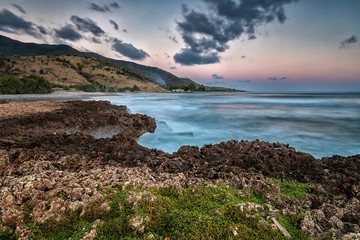 Scenic view to the shore of the Atlantic ocean with coral rocks, Cuba