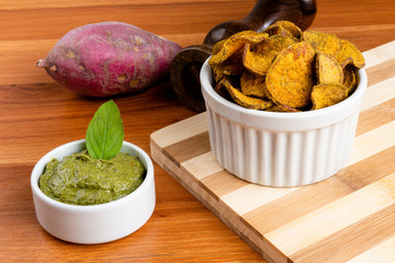 Sweet potato fries with coloral. Homemade food concept.