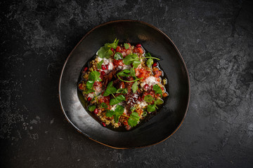 Barley porridge with, meat, mushrooms and carrots