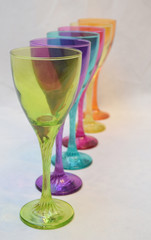 Mock up design set of elegant and traditional drink ware / drinking glass & Jar for wine or juice, colorful transparent isolated on black background 