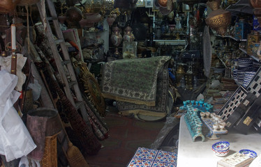 View of the small shop at flea market in Old Jaffa, Israel