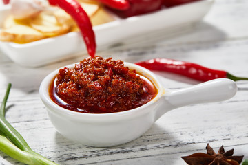 Creative drawing of the retro style of chili sauce
