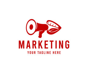 Mouth screaming in bullhorn, marketing, logo design. Human mouth and lips talking or shouting in loudspeaker, vector design and illustration