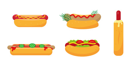Set of hotdogs icons on white backround.