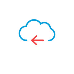 Linear minimalistic cloud backup icon with arrow, cloud computing idea or cloud related idea. Stock Vector illustration isolated on white background.