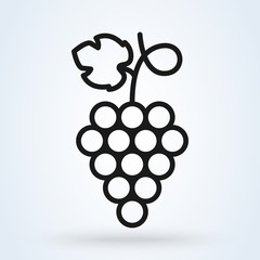 Bunch of grapes with leaf line art. Vector illustration