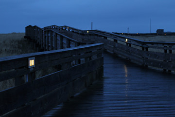 Early morning on a rainy boardwalk