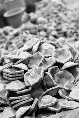 Vertical image of clay lamp (Diya) for sale at Market in India, diya decoration is part of Diwali Festival