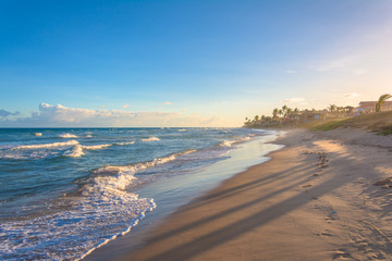 Bahia coast beach with blue sea and blue sky on a beautiful day