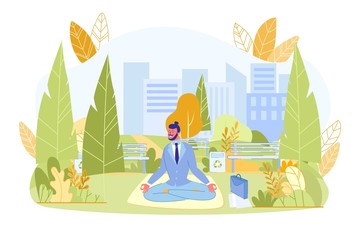 Young Businessman Meditating in Green City Park