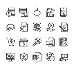 Credit and loan banking financial line simple icon isolated set. Vector graphic design concept