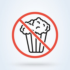 No popcorn bucket icon symbol. prohibition sign. illustration on white background