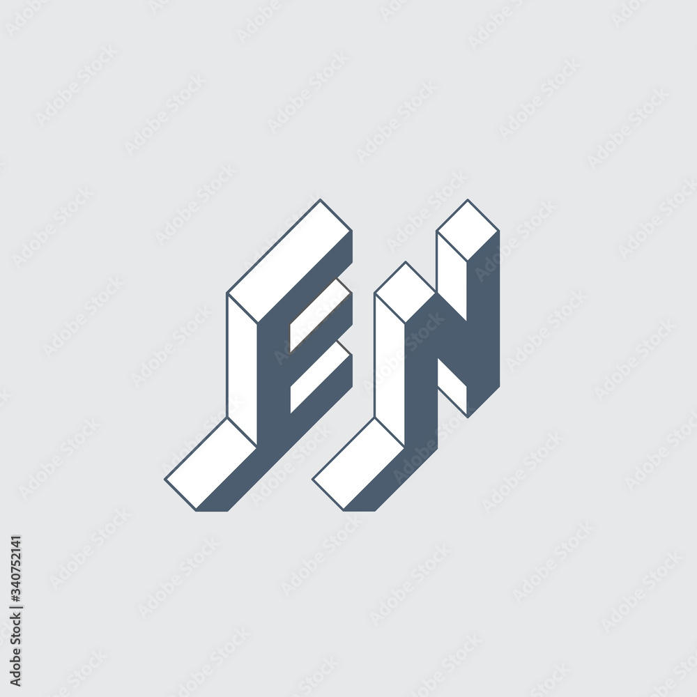 Poster en - 2-letter code. e and n - monogram or logotype. isometric 3d font for design. three-dimension le