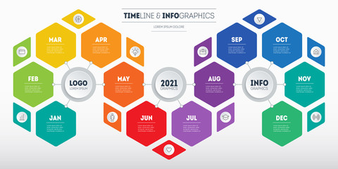 Calendar of the investor. Timeline, Business Infographic concept with 12 months, parts, or technology processes. Template for presentation. Time line with Twelve steps. Calendar of dividend payments.