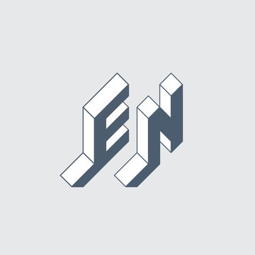 EN - 2-letter code. E and N - Monogram or logotype. Isometric 3d font for design. Three-dimension letters. Vector.