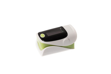 White and green puls oxymeter (side view), isolated on white background