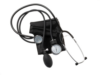 Black blood pressure gauge meter, isolated on white background