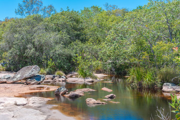 rocky mountains of the chapada diamantina in northeastern Brazil in the state of bahia with nature with river waters and waterfall