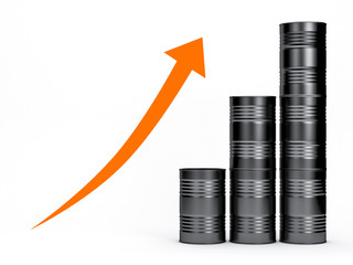 Fototapeta premium Oil Barrels price growth on white background Mockup