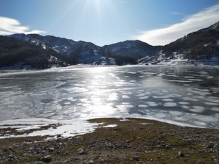 mountain lake in winter