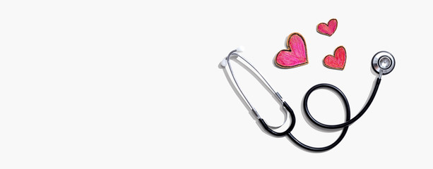Medical worker appreciation theme with hearts and stethoscope