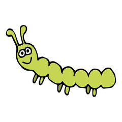 Cartoon doodle caterpillar isolated on white background. Vector illustration. 