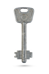 Old rusty key isolated on white background