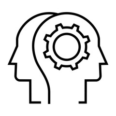 Human head and gears symbol. Cognitive processes sign. Brain settings icon. Line design.