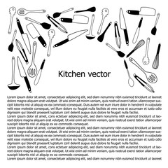 Set of doodle kitchen tools on white. Vector illustration. Perfect for wallpaper, pattern fills, textile, web page background, surface textures.