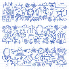 Vector pattern for little girls. Princess illustration for happy birthday party.