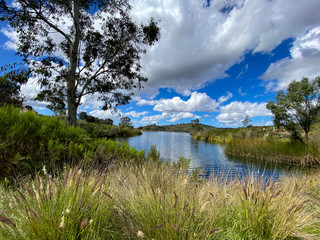 Beautiful clouds over peaceful Lake Murray in San Diego