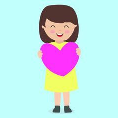 Cute Cartoon Girl Holding Love Sign