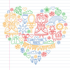 Vector pattern for little girls. Princess illustration for happy birthday party.