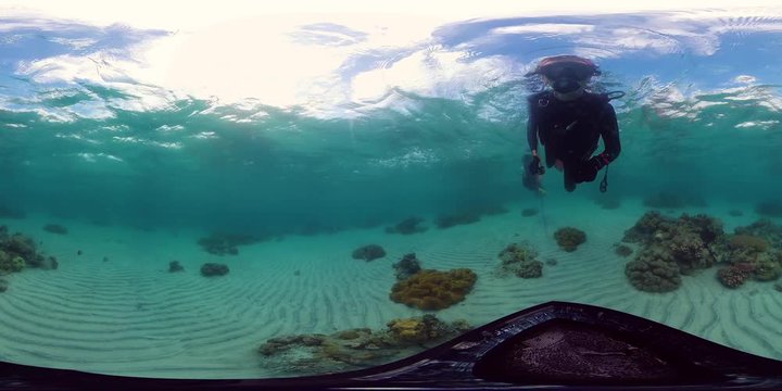 Underwater Scene Coral Reef 360VR. Tropical underwater sea fishes. Virtual tour 360. Leyte, Philippines.